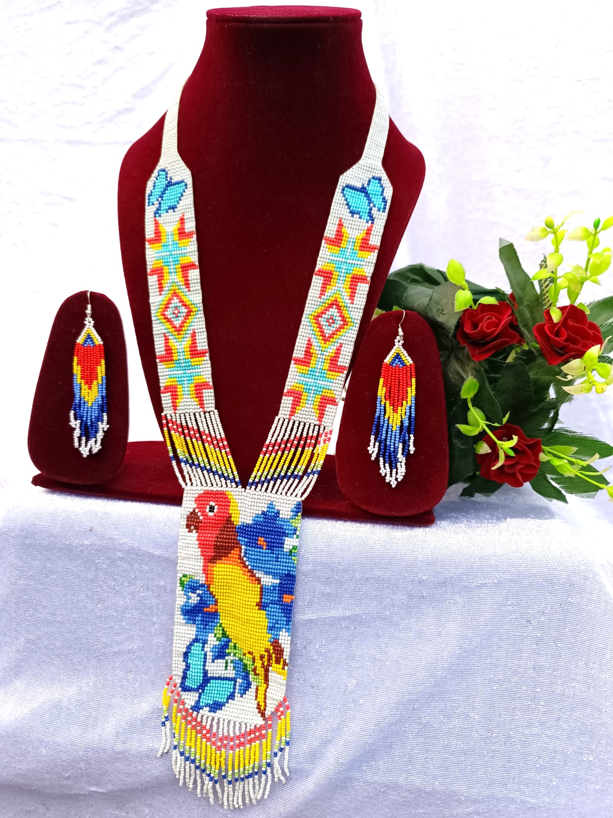 Handcrafted Beaded Earrings and Necklace Set
