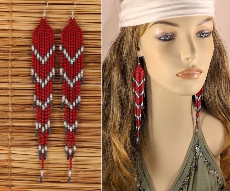 Handcrafted Tribal Dangle Earrings with Beads