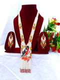 Handcrafted Beaded Necklace & Earrings Set – Bullfinch Bird Design – Indigenous Style Jewelry