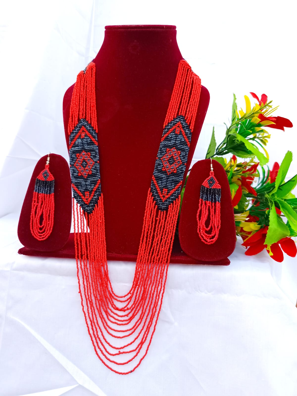 Pastel Beaded Boho Necklace and Earrings