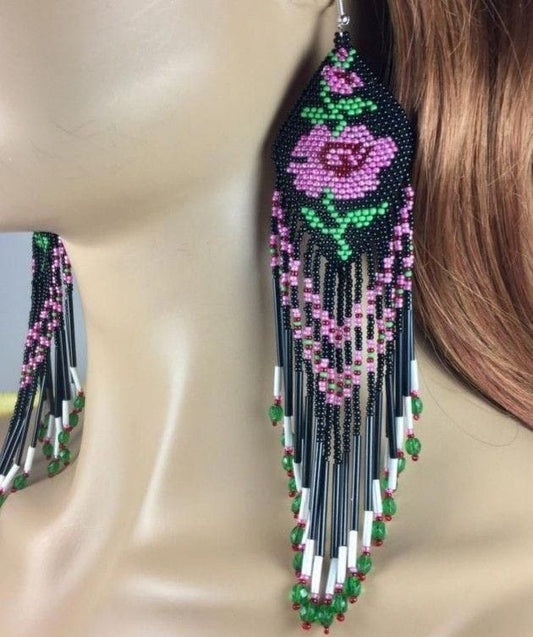 beaded long flower dizine earring Vibrant Multicolor Hoop Earrings for Women - Life Fashion