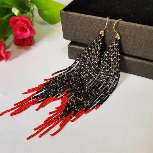 Black Gold Seed Bead Handmade Beaded Stud Earrings for Weddings and Parties - Life Fashion
